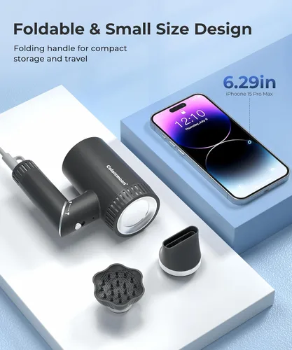 Vista 5 de Secador de Pelo, Secadores de Alta Velocidad de 100,000 RPM para Mujeres y Hombres, Secadores de Pelo con Difusor y Boquilla, Portátil para Viaje