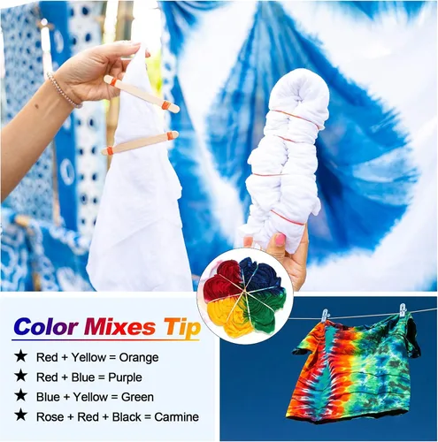 Vista 6 de Kit grande de teñido anudado para niños y adultos – Paquete de 239 kits permanentes de teñido anudado para ropa, manualidades, tela, textil, fiesta