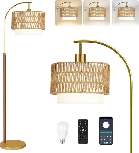 Vista 13 de ZECOXOL Lámpara de pie de arco para sala de estar, lámpara de pie moderna con control remoto, lámparas de pie de cristal regulables, lámpara de pie