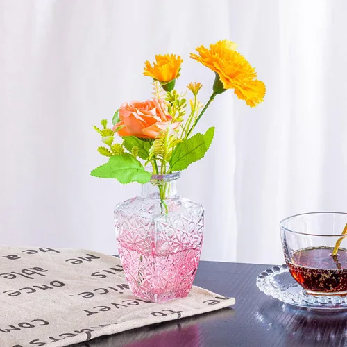 Vista 3 de Juego de 24 jarrones pequeños de cristal rosa para centros de mesa de fiesta Flaco, Floral, Boda, Jardín, Decoraciones de Mesa, Entradas, Hogar