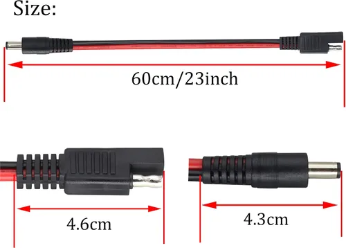 Vista 3 de Cable adaptador SAE a CC de 14 AWG, enchufe SAE a CC, cables de conector macho de 0.2 in x 0.1 in con adaptador de polaridad inversa SAE