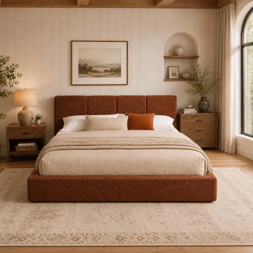 Vista 15 de Anwick Marco de cama King Cloud con cabecero, plataforma tapizada Blanco crema