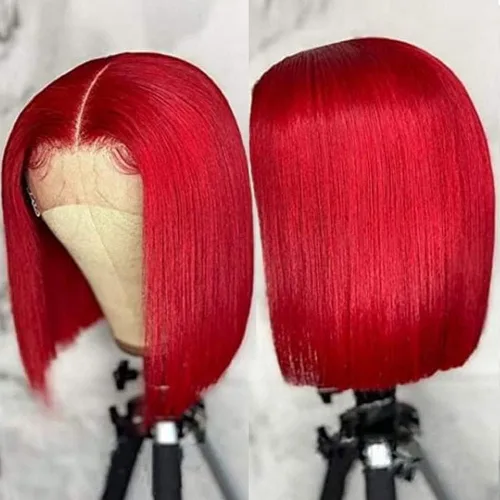 Vista 55 de Pelucas de cabello humano lacio marrón rojizo de 8 pulgadas, #33 13x4 HD, transparente, color marrón rojizo, peluca frontal de encaje frontal