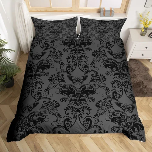 Vista 15 de Erosebridal Juego de ropa de cama gótica de damasco para adultos, funda de edredón victoriana antigua, tamaño individual, funda de edredón gótica