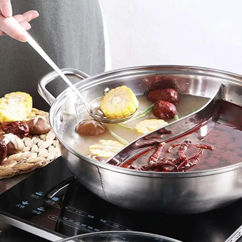 Vista 5 de Olla caliente Shabu Shabu Shabu de doble cara con tapa de cristal, 11.8 in