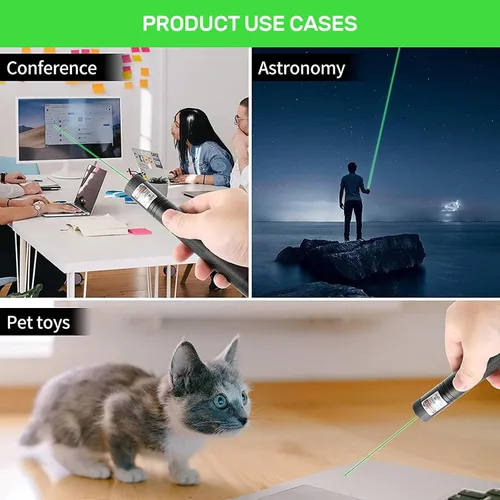 Vista 3 de Puntero láser de alta potencia, luz indicadora láser verde, carga USB, presentación, juguetes interactivos para perros de interior y gatos