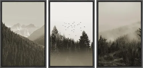 Vista 40 de SIGNWIN Lienzo enmarcado para pared, juego de arte nublado de tormenta, cielo, bosque otoñal, árboles, rústico, naturaleza, fotografía, realismo