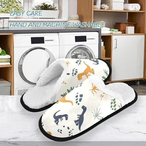 Vista 3 de Pantuflas de felpa con huella de dinosaurio de dinosaurio para mujeres y hombres, cálidas, cómodas, para viajes, spa, antideslizantes, zapatos