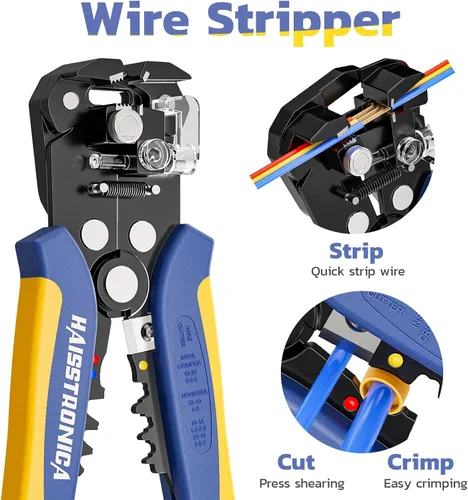 Vista 4 de haisstronica Pelacables y herramienta de prensado, herramienta de pelacables automático AWG 24-10 con crimpadora de cables de trinquete AWG 22-10