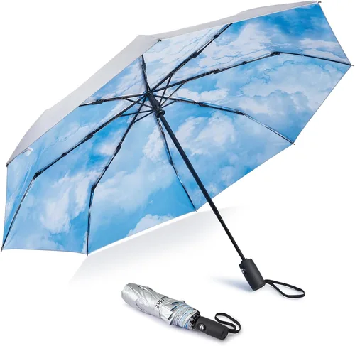 Vista 14 de G4Free Paraguas de viaje con protección UV UPF 50+ de 42/46 pulgadas con Negro/Plateado