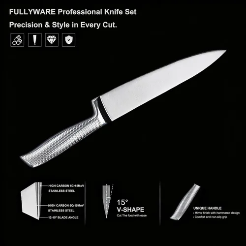 Vista 3 de Juego de 3 cuchillos de chef de acero inoxidable, cuchillos afilados Santoku Kitchen Knives, Japanese Cooking Knife, Ergonomic Non-Slip Handle