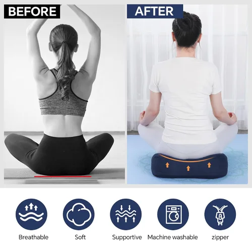 Vista 7 de MABOZOO Almohada de yoga de 2 piezas, cojines rectangulares y de meditación de media luna con funda extraíble para yoga restaurativo, accesorios
