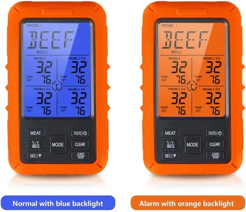 Vista 3 de Termómetro digital de carne TS-TP40 con pantalla LCD grande, cuatro sondas para horno de barbacoa de cocina