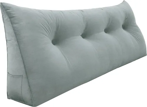 Vista 43 de Almohada de cuña doble gruesa de 8 libras para cabecero de dormitorio universitario, almohada de cuña de terciopelo con respaldo triangular