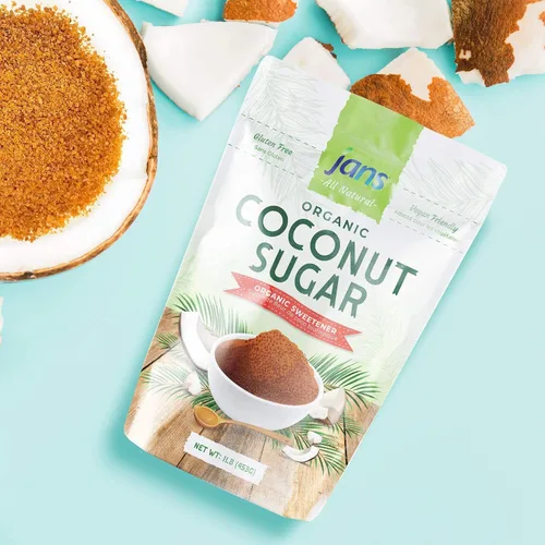 Vista 4 de Jans Azúcar de coco orgánico, 16 onzas, azúcar de palma de coco natural, azúcar de coco moreno, sin refinar, sin OMG, azúcar sin gluten, alternativa