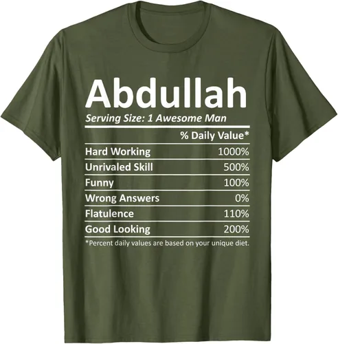 Vista 5 de ABDULLAH Nutrition Funny Birthday Personalizado Nombre Regalo T-Shirt Negro
