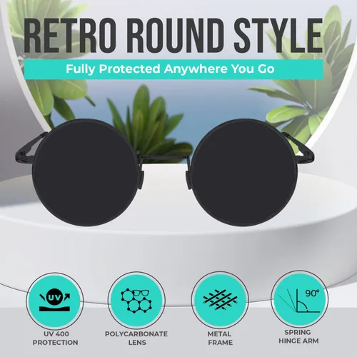 Vista 2 de SunnyPro Gafas de sol redondas para mujeres y hombres, gafas de sol circulares hippie
