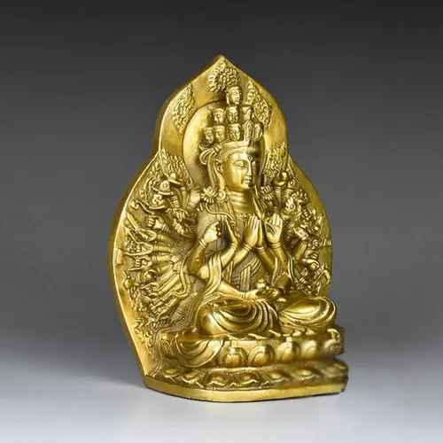 Vista 6 de Estatua de Buda, estatuas de Buda, diosa, meditación de Buda zen, bodhisattva de mil manos, Guan Yin, Buda sentado de 6.4 pulgadas (color: amarillo)