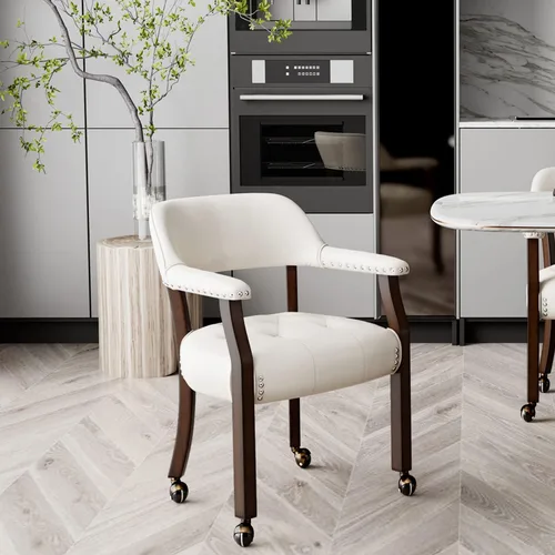 Vista 12 de Silla de comedor con ruedas y brazos, sillas de póker de PU, gris antiguo