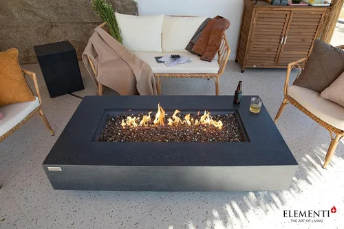 Vista 8 de AMS Chimenea Elementi Plus Positano Mesa rectangular de gas propano de hormigón gris oscuro Gris oscuro (Positano)