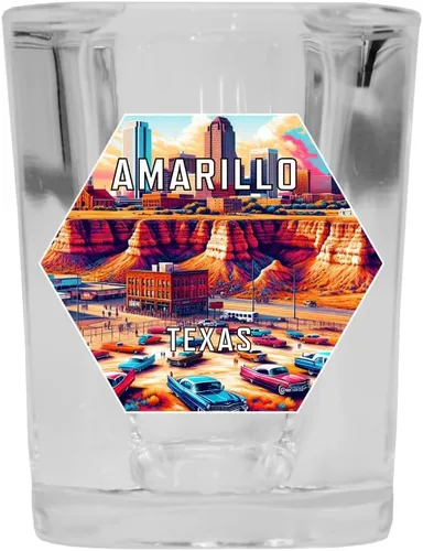 Vista 2 de Amarillo Texas Travel Destination Souvenir 2 Ounce Shot Glass Square Blue Base 2-Pack