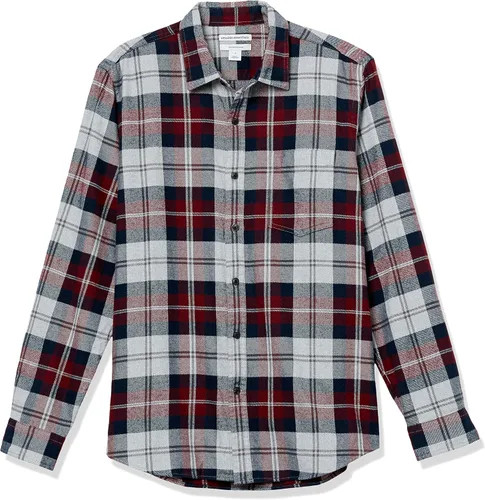 Vista 60 de Amazon Essentials Camisas de franela de manga larga para hombre, corte ajustado, a cuadros con botones