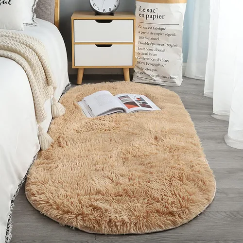 Vista 15 de ZZenSmot Alfombra ovalada y esponjosa, alfombra de noche de felpa suave, color liso, para dormitorio, sala de estar, color rosa, 63 x 24 pulgadas