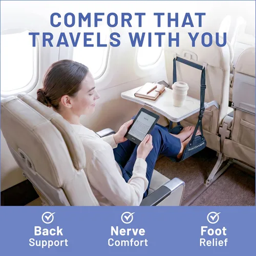 Vista 2 de BASIC CONCEPTS Hamaca de pie de avión para artículos esenciales de viaje en avión, artículos esenciales para viajes en avión, reposapiés de vuelo