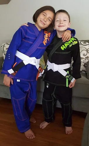 Vista 5 de Jiu Jitsu brasileño, para niños, Jiu Jitsu Gi Children BJJ Gi Grappling Kimonos, cinturón blanco ligero, Blanco