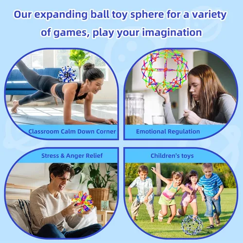 Vista 5 de 4 Piezas Esferas Pop Sensoriales Coloridas Juguete Fidget para Niños y Adultos Aliviar el Estrés, Pelotas Plegables Expandibles que se Expanden