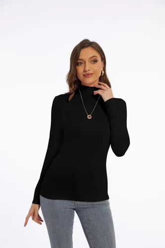 Vista 7 de Zephyrine Camisa ligera de manga larga para mujer, cuello alto, ligera, ajustada, capa base