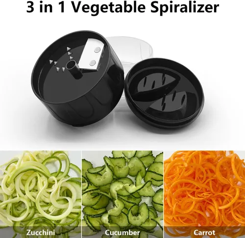 Vista 4 de Rebanador cortador en espiral de verduras 3 en 1, fabricante ajustable de fideos de calabacín y zanahoria, cortador en espiral de pepino