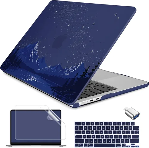 Vista 14 de Batianda AstroGrid - Funda para MacBook Air de 13.6" M2-M5 Chip, Galaxy Líneas abstractas