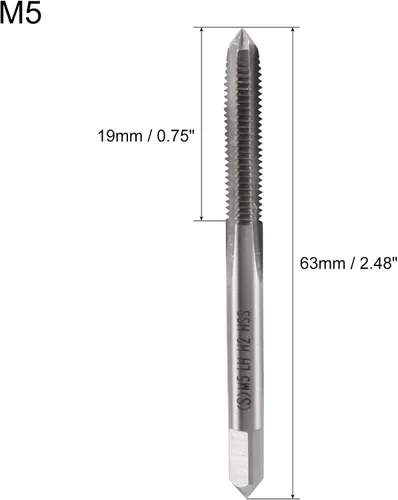 Vista 2 de uxcell Macho métrico para máquina izquierda M5 rosca 0.8 paso H2 precisión 3 flautas acero de alta velocidad 2 unids