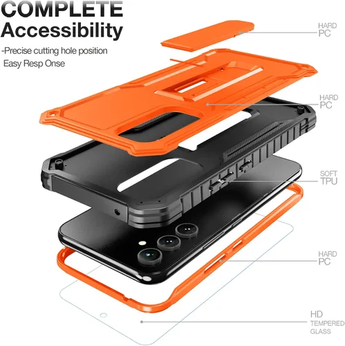 Vista 4 de FITO Funda para Samsung Galaxy A54 5G, doble capa a prueba de golpes, resistente, viene con protector de pantalla de vidrio, soporte integrado
