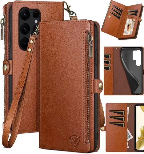 Vista 10 de XcaseBar Funda tipo cartera para Samsung Galaxy S23 Ultra con cremallera【Bloqueo RFID】 Soporte para tarjeta de crédito, libro de folio con tapa