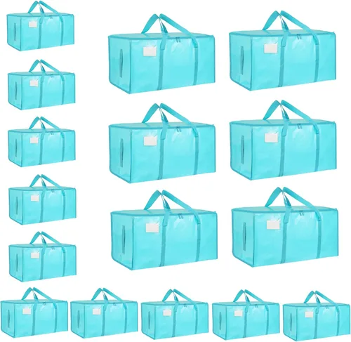 Vista 30 de Paquete de 4 bolsas de mudanza extra grandes y resistentes, bolsas de almacenamiento impermeables con asas y cremalleras, plegables para dormitorio