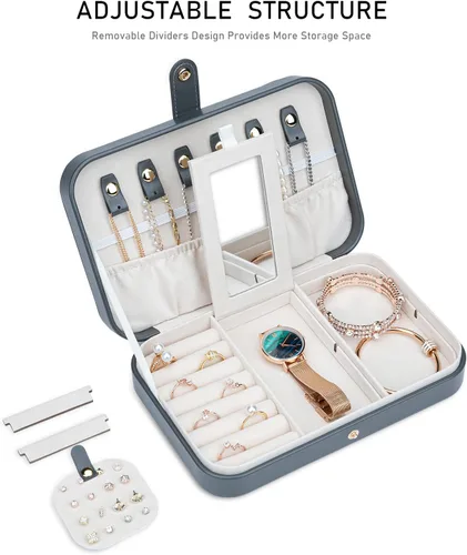 Vista 4 de V-LAFUY Caja de Joyería de Viaje para Mujeres, Organizador de Joyería de Viaje, Organizador de Joyería Pequeño Portátil de 2 Niveles para Aretes
