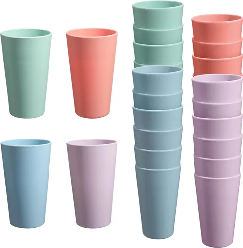 Vista 19 de Juego de 24 vasos de plástico irrompibles, vasos de plástico reutilizables de 20 onzas, vasos de agua apilables, vaso para beber para cocina