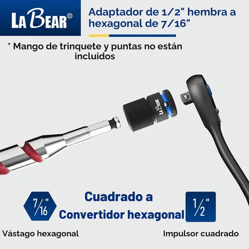 Vista 2 de LABEAR Adaptador de impacto de liberación rápida hexagonal de 1/2 pulgada hembra a 7/16 pulgadas, acero Cr-Mo