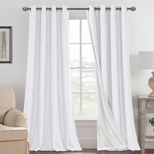 Vista 111 de H.VERSAILTEX Cortinas 100% opacas con aislamiento térmico, texturizadas, de lino, con bloqueo completo de calor y luz, para sala de estar y Negro