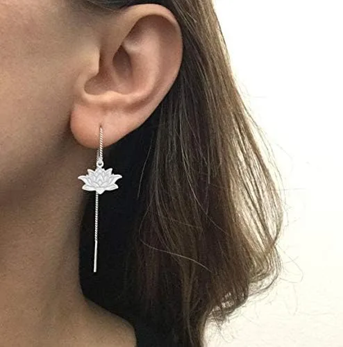 Vista 5 de Elegantes aretes colgantes con diseño de flor de loto para mujeres y niñas