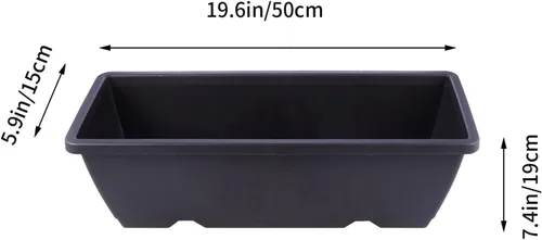 Vista 3 de GANAZONO Maceta rectangular de plástico de 19.68 x 7.48 x 5.90 pulgadas con orificio de drenaje y platillo para interiores y exteriores, patio