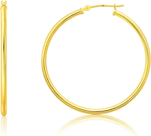 Vista 13 de Solid 10K or 14K Gold 12MM to 50MM Hoop Earrings for Women 10K oro blanco