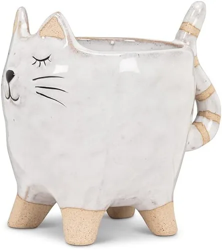 Vista 4 de Abbott Collection - Maceta para gatos pequeños con cola gres, blanco, 4"L