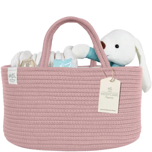 Vista 8 de KiddyCare Organizador de Pañales Tejido con Cesta de Asa y Tapa, Organizador de Pañales con Divisores para Guardería de Bebé Niño/Niña, Regalo