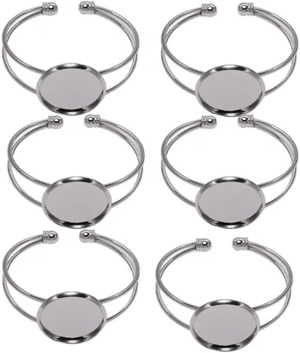Vista 10 de Exceart 6 unidades de pulseras con ajuste de cabujón redondo en blanco, bandejas de bisel ajustables, pulseras para bricolaje y fabricación de joyas