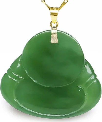 Vista 3 de Colgante de Buda de jade, collar de jade verde genuino para hombres y mujeres, jaspe hetiano, joyería de regalo de buena suerte, Piedra, Jade