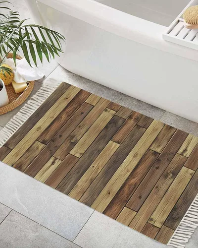 Vista 19 de Beige Gray Brown Entryway Rug 2X3 Ft Bathroom Mat, Washable Woven Abstract Ombre Art Throw Carpet with Tassel, Non-Shedding Vintage Minimalist