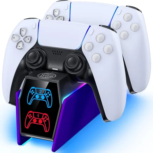 Vista 9 de Estación de carga de controlador compatible con placas frontales Play 5 Edge y controlador dual, 9 iluminaciones P 5 accesorios estación de carga